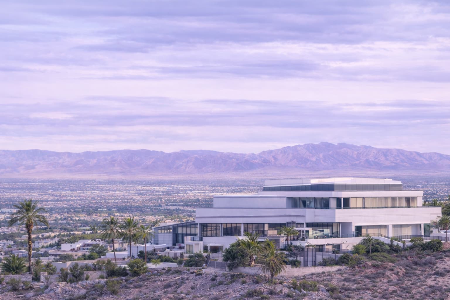 White mansion in Henderson, NV overlooking the Las Vegas valley